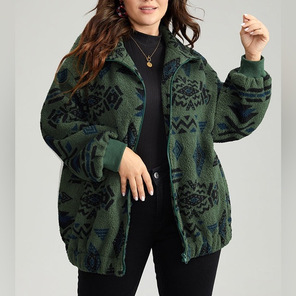 BloomChic Geometric Pocket Gathered Zipper Jacket Size 22-24 Womens - Picture 4 of 13